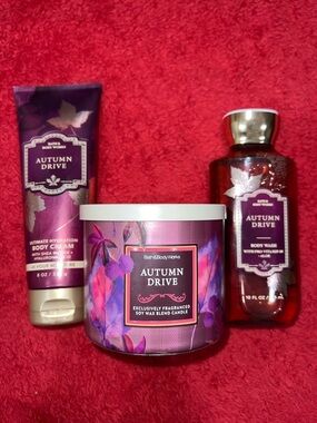 3 piece bundle! Bath & Body Works Autumn Drive Body Cream, Candle & Body Wash